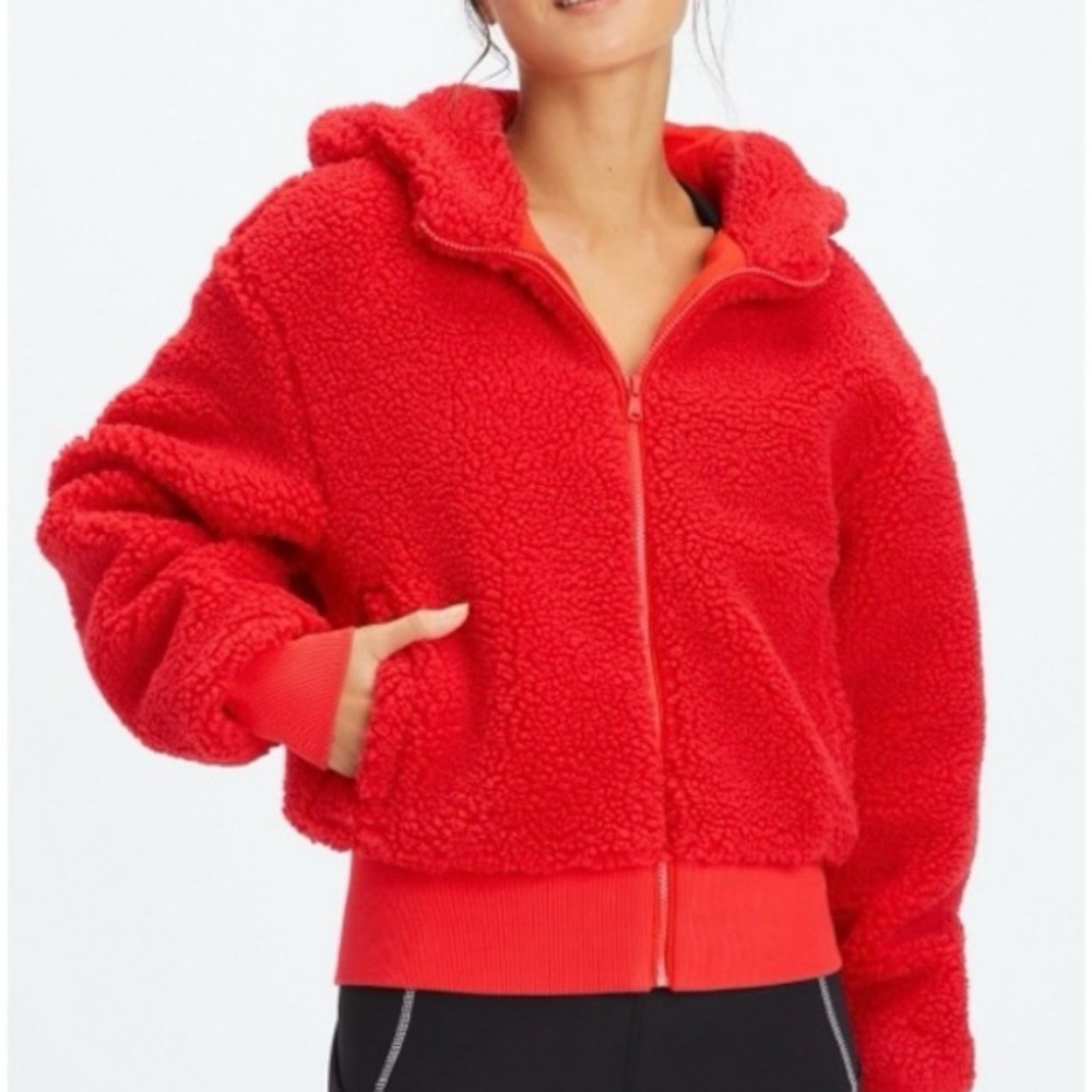 Fabletics Summit Teddy sherpa jacket in red (electric cherry)